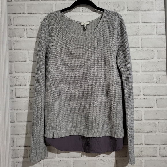 Joie Faux Overlay Wool Blend Sweater Grey size M - Picture 2 of 8